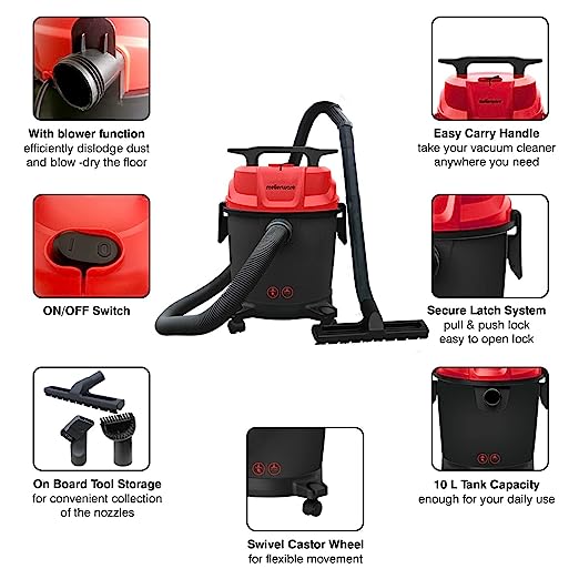 Mellerware INALSA Vacuum Cleaner Wet and Dry 1200 Watt- MWVC 01 with 3in1 Multifunction Wet/Dry/Blowing| 14KPA Suction and Impact Resistant Polymer Tank,(Black/Red), (Wet & Dry MWVC 01) Mellerware INALSA Vacuum Cleaner Wet and Dry 1200 Watt- MWVC 01 with 3in1 Multifunction Wet/Dry/Blowing| 14KPA Suction and Impact Resistant Polymer Tank,(Black/Red), (Wet & Dry MWVC 01)